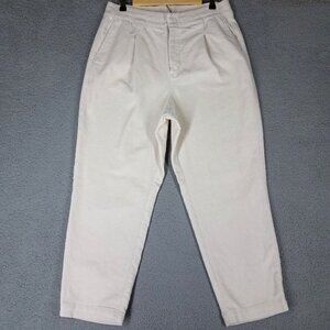 Gap Corduroy Pants Women's Large Ivory High Rise Mom Baggy Pleated Elastic Waist